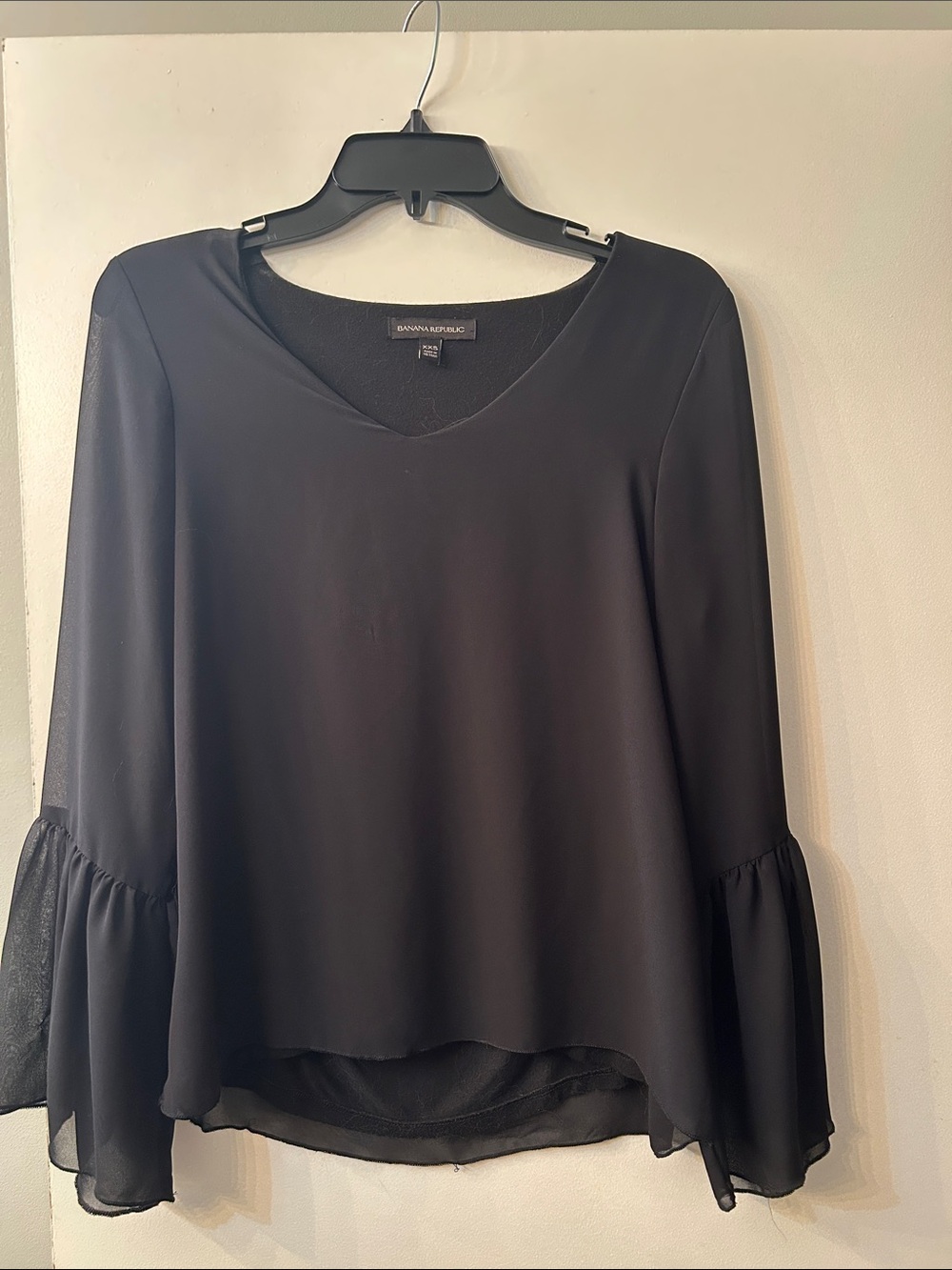 Banana Republic Black V-Neck Bell Sleeve Chiffon Blouse